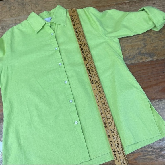 Kim Rogers Women’s Medium Linen Button Shirt Long Sleeve Yellow Green Linen - Picture 6 of 8
